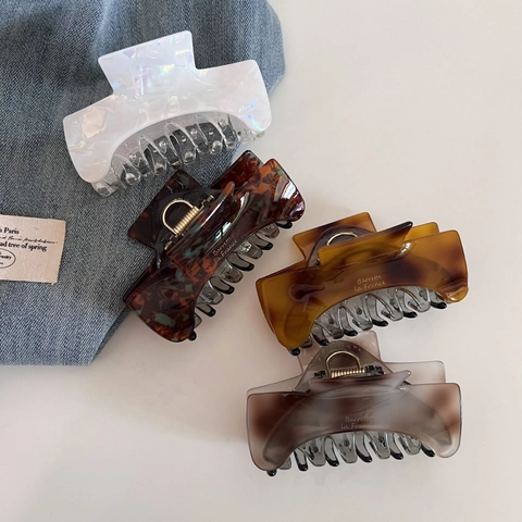 Pinza per Capelli Grande Quadrata in Acetato di Cellulosa Stile Francese Vintage per Donna Elegante Effetto Tartaruga Marmo