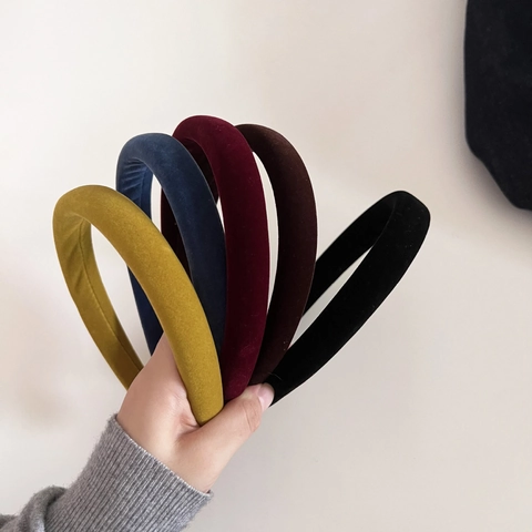 Vintage Velvet Padded Sponge Headband For Women High Top Solid Color Hair Band Elegant French Style Hair Accessories