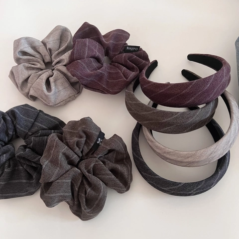 Vintage British Collegiate Style Striped Cloth Scrunchie Elegant Herringbone Wide Headband Fashion Hair Accessories For Women