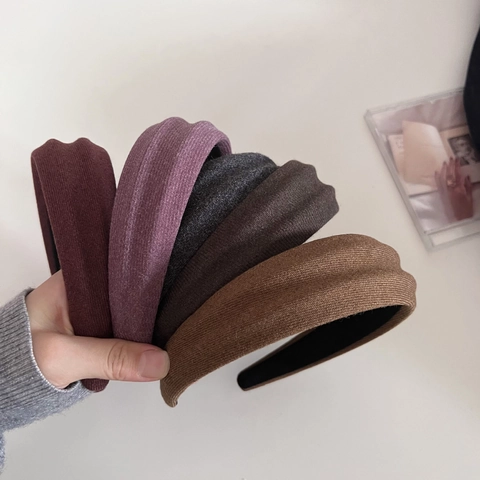 Cerchietto Largo Donna Autunno Inverno Vintage Trama Maglia Elegante Imbottito Cima Alta in Tessuto Tinta Unita Accessori per Capelli