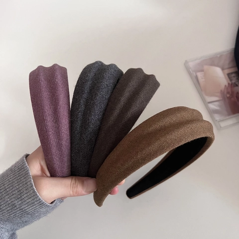 Cerchietto Largo Donna Autunno Inverno Vintage Trama Maglia Elegante Imbottito Cima Alta in Tessuto Tinta Unita Accessori per Capelli