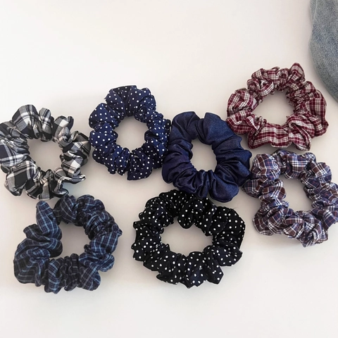 Korean Plaid Polka Dot Fabric Scrunchies Handmade Pleated Elastic Hair Ties Fashion Everyday Headwear For Women Girls