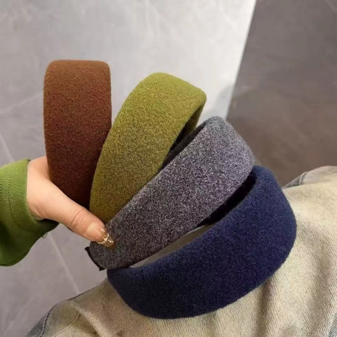 Diadema Acolchada de Lana Otoño Invierno Color Sólido Vintage Banda para el Cabello de Esponja Voluminizadora para Mujer Accesorios