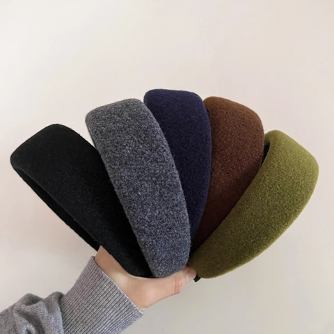 Diadema Acolchada de Lana Otoño Invierno Color Sólido Vintage Banda para el Cabello de Esponja Voluminizadora para Mujer Accesorios