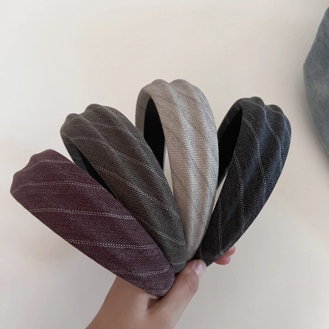Vintage British Collegiate Style Striped Cloth Scrunchie Elegant Herringbone Wide Headband Fashion Hair Accessories For Women