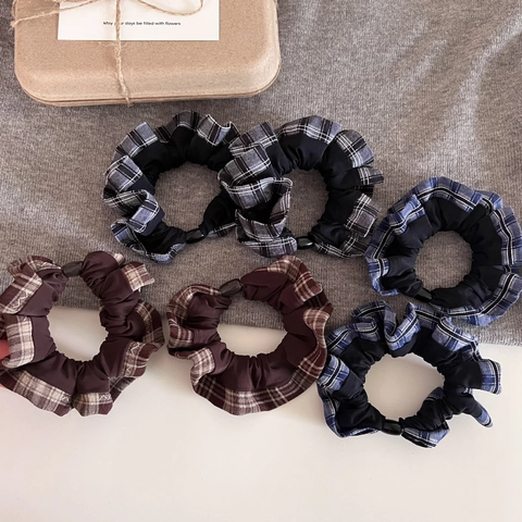 Scrunchies Patchwork Scozzesi Vintage Elastici per Capelli in Tessuto ad Alta Elasticità per Donna Accessori per Capelli Retrò