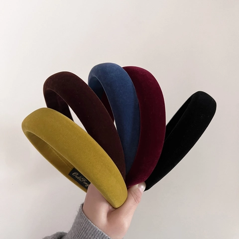 Vintage Velvet Padded Hairband For Women High Top Headband Solid Color Wide Elegant Hair Accessories Fashion Headwear Gift