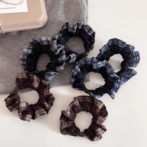 Scrunchies Patchwork Scozzesi Vintage Elastici per Capelli in Tessuto ad Alta Elasticità per Donna Accessori per Capelli Retrò