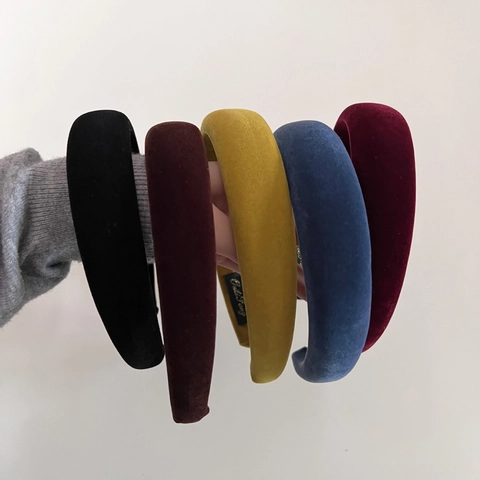 Vintage Velvet Padded Hairband For Women High Top Headband Solid Color Wide Elegant Hair Accessories Fashion Headwear Gift