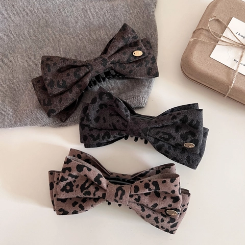 Bananenklammer Mit Leopardenmuster Und Schleife Mode Stoff Pferdeschwanz Vertikale Haarklammer Elegant Retro Handgefertigt Damen Haarschmuck