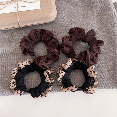 Koreanischer Stil Leopardenmuster Haar Scrunchie Vintage Mode Stoff Haargummi Elastischer Großer Haarreif Für Damen