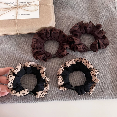Koreanischer Stil Leopardenmuster Haar Scrunchie Vintage Mode Stoff Haargummi Elastischer Großer Haarreif Für Damen