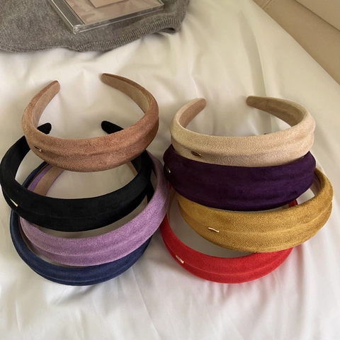 Diadema Ancha Acolchada de Gamuza Vintage para Mujer Color Sólido Retro Accesorio para el Cabello Elegante Hecho a Mano Joyería