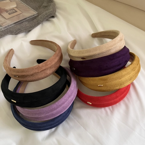 Diadema Ancha Acolchada de Gamuza Vintage para Mujer Color Sólido Retro Accesorio para el Cabello Elegante Hecho a Mano Joyería