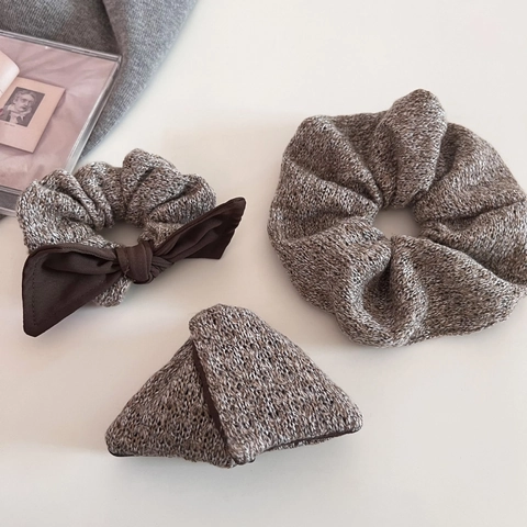 Set Scrunchie con Fiocco in Maglia Autunno Inverno per Donna Elegante Corda per Capelli in Filato di Lana Accessori Capelli