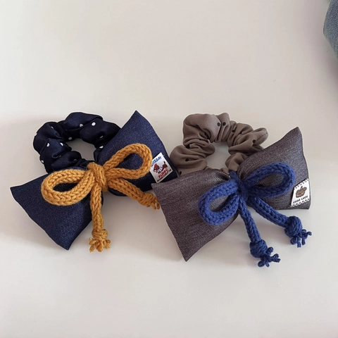 Korean Style Sweet Bowknot Scrunchie Polka Dot Contrast Color Handmade Fabric Hair Tie For Women Cute Hair Accessories