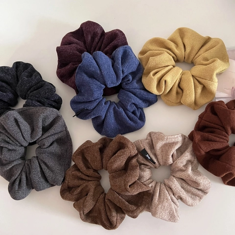 Vintage Knitted Fabric Scrunchie For Women Solid Color Elastic Hair Tie Retro Korean Style Soft Oversized Hair Accessories