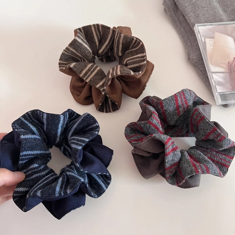Korean Fashion Knitted Striped Patchwork Scrunchies Retro Large Hair Ties Elastic Hair Bands For Women Hair Accessories