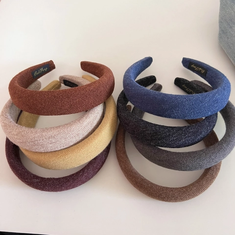 Korean Style Knitted Thickened Sponge Headband For Women Wide Edge Vintage Soft Fabric Hair Hoop High Top Hair Accessory