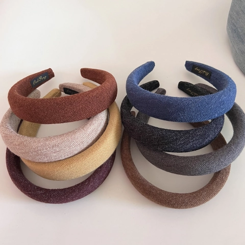Korean Style Knitted Thickened Sponge Headband For Women Wide Edge Vintage Soft Fabric Hair Hoop High Top Hair Accessory