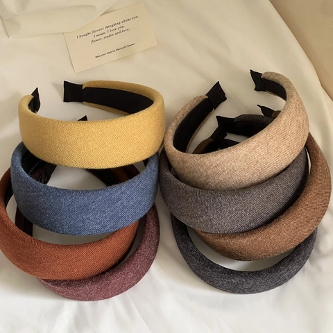Diadema Acolchada Ancha de Punto Vintage para Mujer Color Sólido Otoño Invierno Diadema de Copa Alta Antideslizante Accesorios de Moda para el Cabello