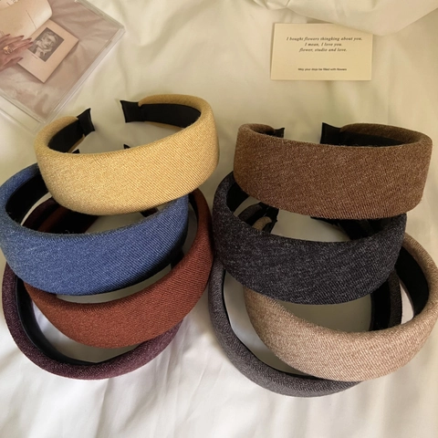 Diadema Acolchada Ancha de Punto Vintage para Mujer Color Sólido Otoño Invierno Diadema de Copa Alta Antideslizante Accesorios de Moda para el Cabello