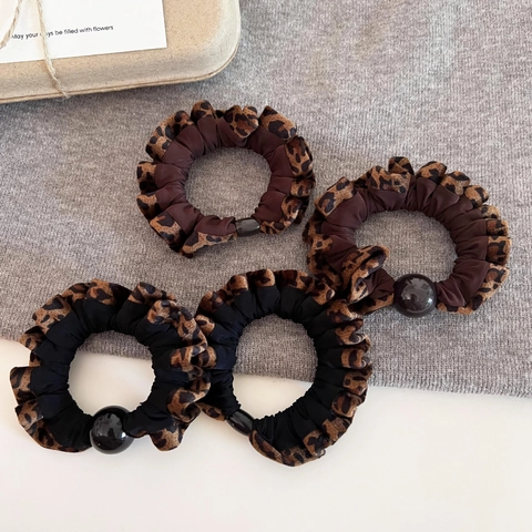 Elastici per Capelli Vintage con Stampa Leopardata in Tessuto con Perla Rotonda Accessori per Capelli Moda per Donna Quotidiano