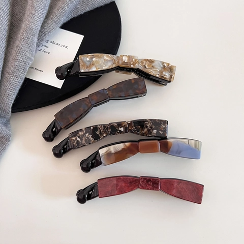 Elegante Molletta a Banana con Fiocco in Acetato per Donna Motivo Marmo Tartarugato Clip Verticale per Coda di Cavallo Accessori
