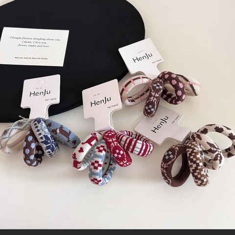 Chouchous en Maille Haute Élasticité Motifs Variés Femme Vintage Pied-de-Poule Chien Pois Géométrique Accessoires Cheveux