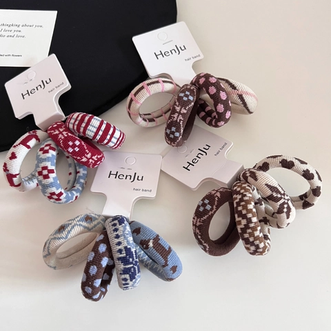 Chouchous en Maille Haute Élasticité Motifs Variés Femme Vintage Pied-de-Poule Chien Pois Géométrique Accessoires Cheveux