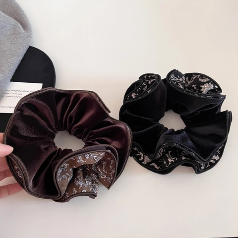 Elastico per Capelli Grande in Velluto Vintage Floreale Retro Elegante Elastico Giuntato Plissettato per Donna Accessori Capelli