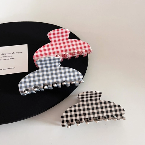 Acetat Karierte Haarklammer Für Damen Große Gingham Haarklammer Koreanischer Stil Karo Haarschmuck Elegantes Styling-Tool