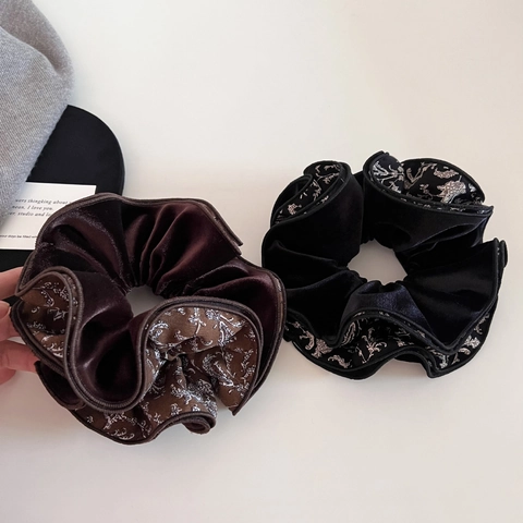 Elastico per Capelli Grande in Velluto Vintage Floreale Retro Elegante Elastico Giuntato Plissettato per Donna Accessori Capelli