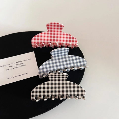 Acetat Karierte Haarklammer Für Damen Große Gingham Haarklammer Koreanischer Stil Karo Haarschmuck Elegantes Styling-Tool