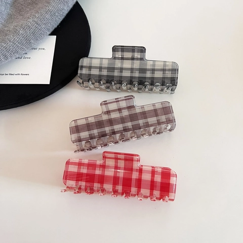 Vintage Plaid Acetate Hair Claw Clip Korean Gingham Shark Clip For Women Daily Bun Styling Large Plaid Hair Accessories