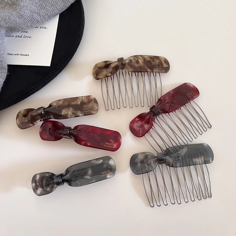 Fermaglio a Molla per Capelli in Acetato con Fiocco Vintage Marmo Tartarugato e Pettine in Metallo Accessori per Capelli in Stile Francese Fatto a Mano per Donna