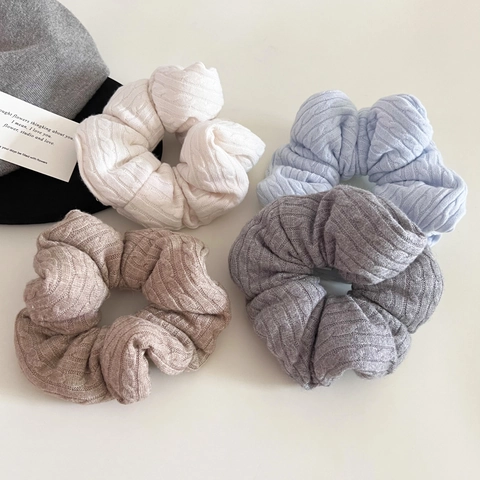 Women Knitted Cable Knit Scrunchie Soft Elastic Hair Tie Elegant Solid Color Large Ponytail Holder Winter Hair Accessory