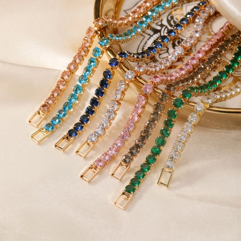 Hiphop Copper Tennis Bracelet For Women Round Cut Rhinestone Inlaid Electroplated Gold Plated Chain Bracelet Fashion Jewelry Gift