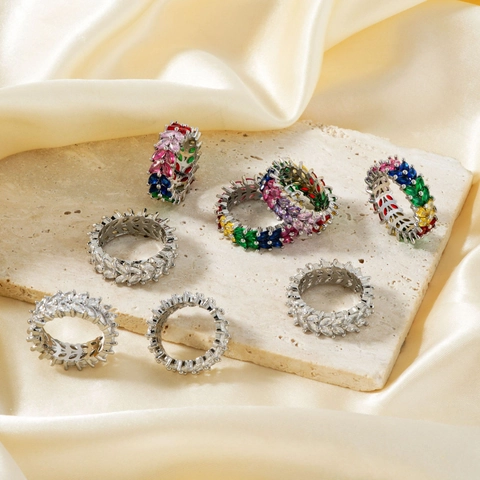 Eternity Ring Mit Zirkonia Im Marquise-Schliff Für Damen Herren Hip Hop Kupfer Gold Silber Plattiert Geometrischer Ring