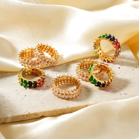 Eternity Ring Mit Zirkonia Im Marquise-Schliff Für Damen Herren Hip Hop Kupfer Gold Silber Plattiert Geometrischer Ring