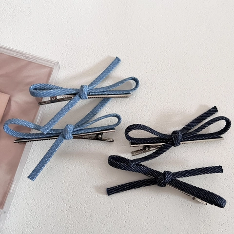 Pinces à Cheveux en Denim Faites à la Main pour Femmes Filles Pince à Bec de Canard en Tissu Nœud Style Coréen Accessoires Cheveux