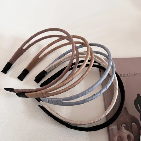 Double Layered Satin Wrapped Thin Headband Minimalist Korean Style Solid Color Hair Band Elegant Hair Accessory For Women