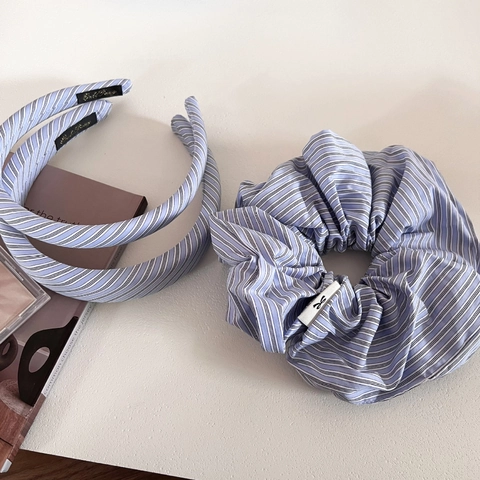 Koreaans Minimalistisch Blauw Gestreept Haargummi Stoffen Hoofdband Preppy Stijl Zoete Haaraccessoires Voor Dames