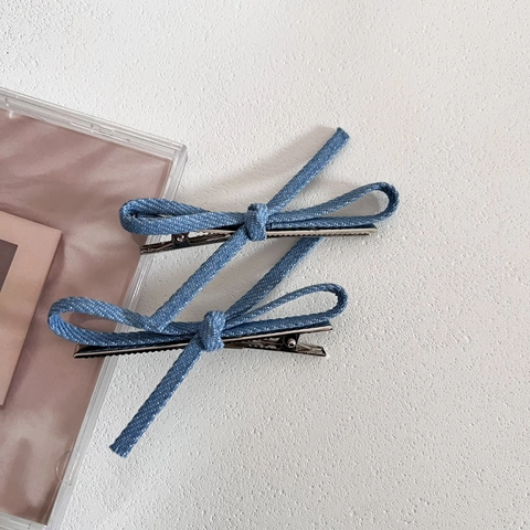 Pinces à Cheveux en Denim Faites à la Main pour Femmes Filles Pince à Bec de Canard en Tissu Nœud Style Coréen Accessoires Cheveux