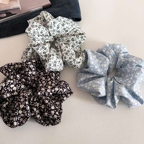 Chouchous Frais à Motifs Floraux Style Coréen Tissu Élastique Grands Élastiques à Cheveux Vintage Accessoires de Coiffure pour Femmes