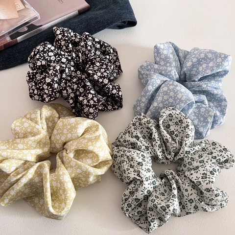 Chouchous Frais à Motifs Floraux Style Coréen Tissu Élastique Grands Élastiques à Cheveux Vintage Accessoires de Coiffure pour Femmes