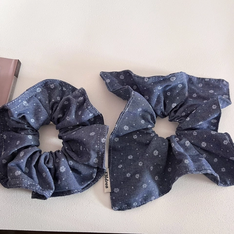 Βίντατζ Λουλουδάτο Denim Μπλε Λαστιχάκι Μαλλιών Κορεατικό Στυλ Ευέλικτο Μαντήλι Hair Tie Γλυκό Ponytail Holder Αξεσουάρ Μαλλιών Γυναικεία