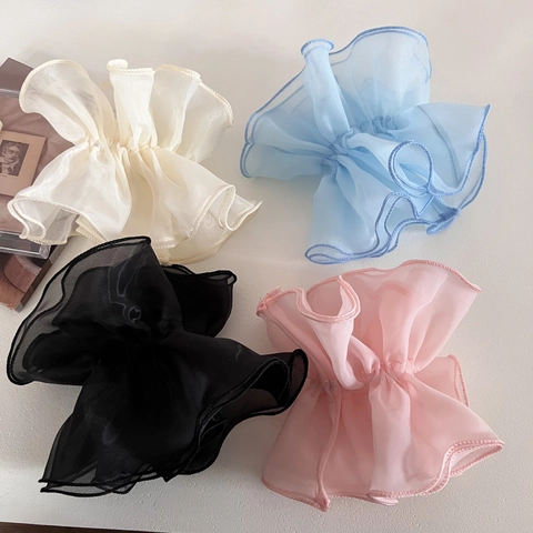 Coletero de Organza de Malla de Doble Capa de Gran Tamaño Estilo Coreano Diadema de Flores Plisadas para Mujer Accesorios