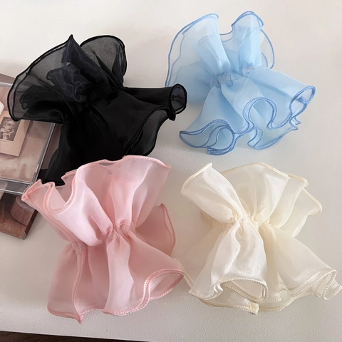 Coletero de Organza de Malla de Doble Capa de Gran Tamaño Estilo Coreano Diadema de Flores Plisadas para Mujer Accesorios