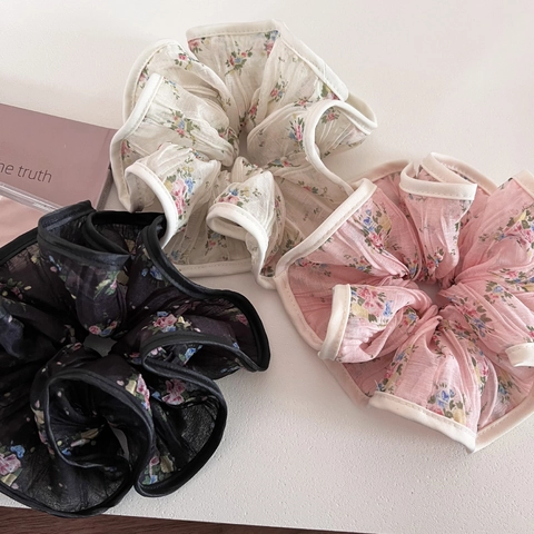 Elastico per Capelli in Rete con Stampa Floreale Retro Elegante Elastico in Organza Plissettata con Bordino Grande Cerchio per Capelli per Donna Accessori Moda